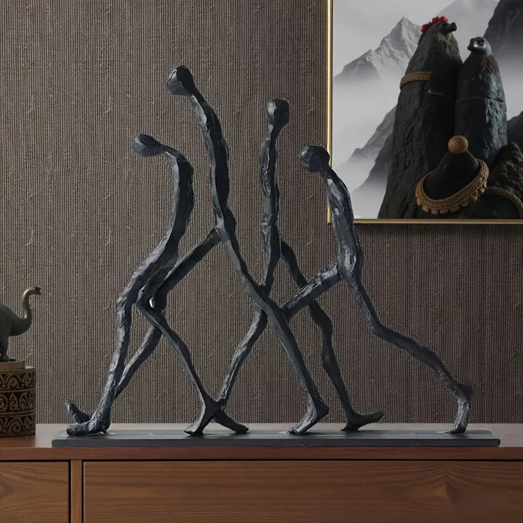 Modern Metal Sculpture - Minimalist Ascending Figures, front view - House Of Avana