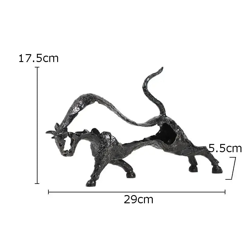 Black Cast Iron Bull Statue Animal Sculpture, angled view - House Of Avana
