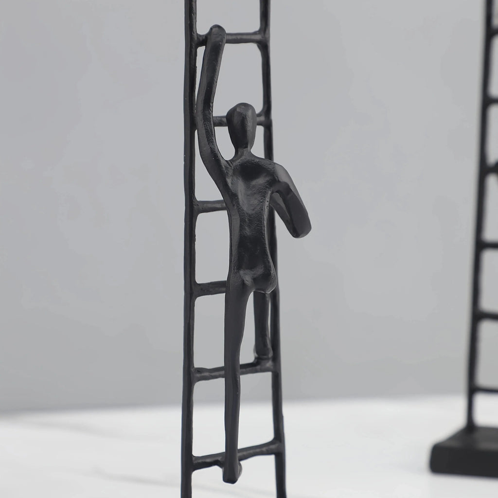 Abstract Sculpture - Metal Silver Climbing Stairs Design, close-up view - House Of Avana