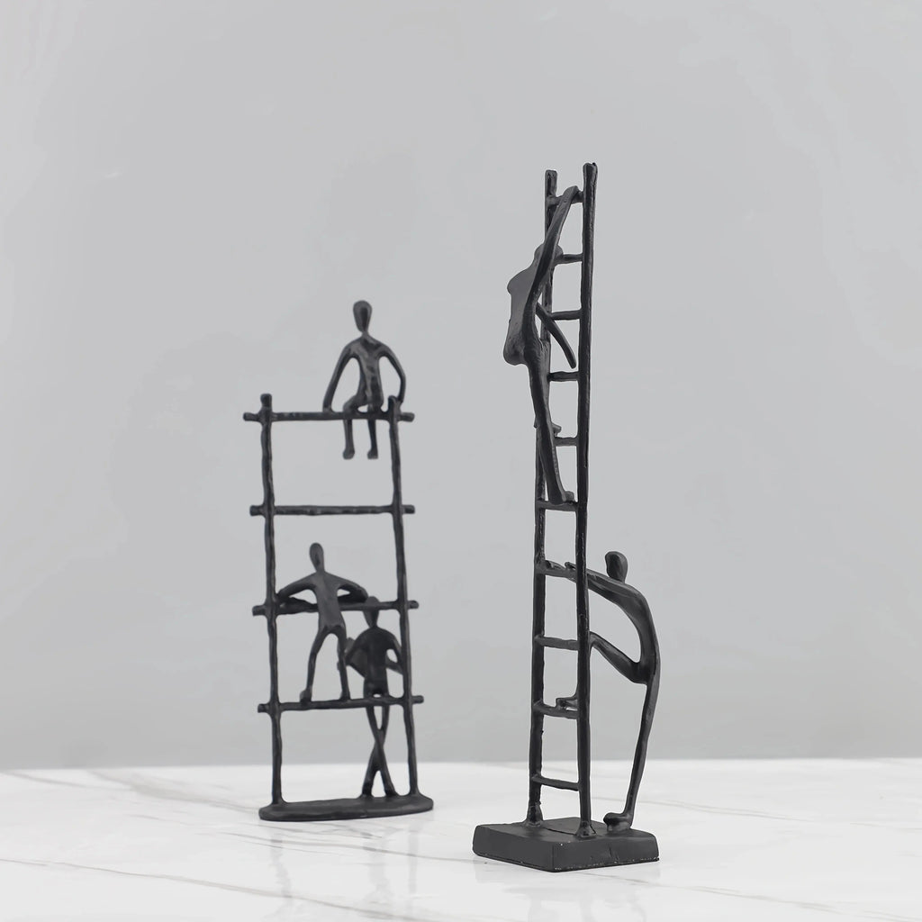 Abstract Sculpture - Metal Silver Climbing Stairs Design, back view - House Of Avana