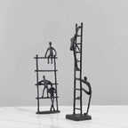 Abstract Sculpture - Metal Silver Climbing Stairs Design, back view - House Of Avana