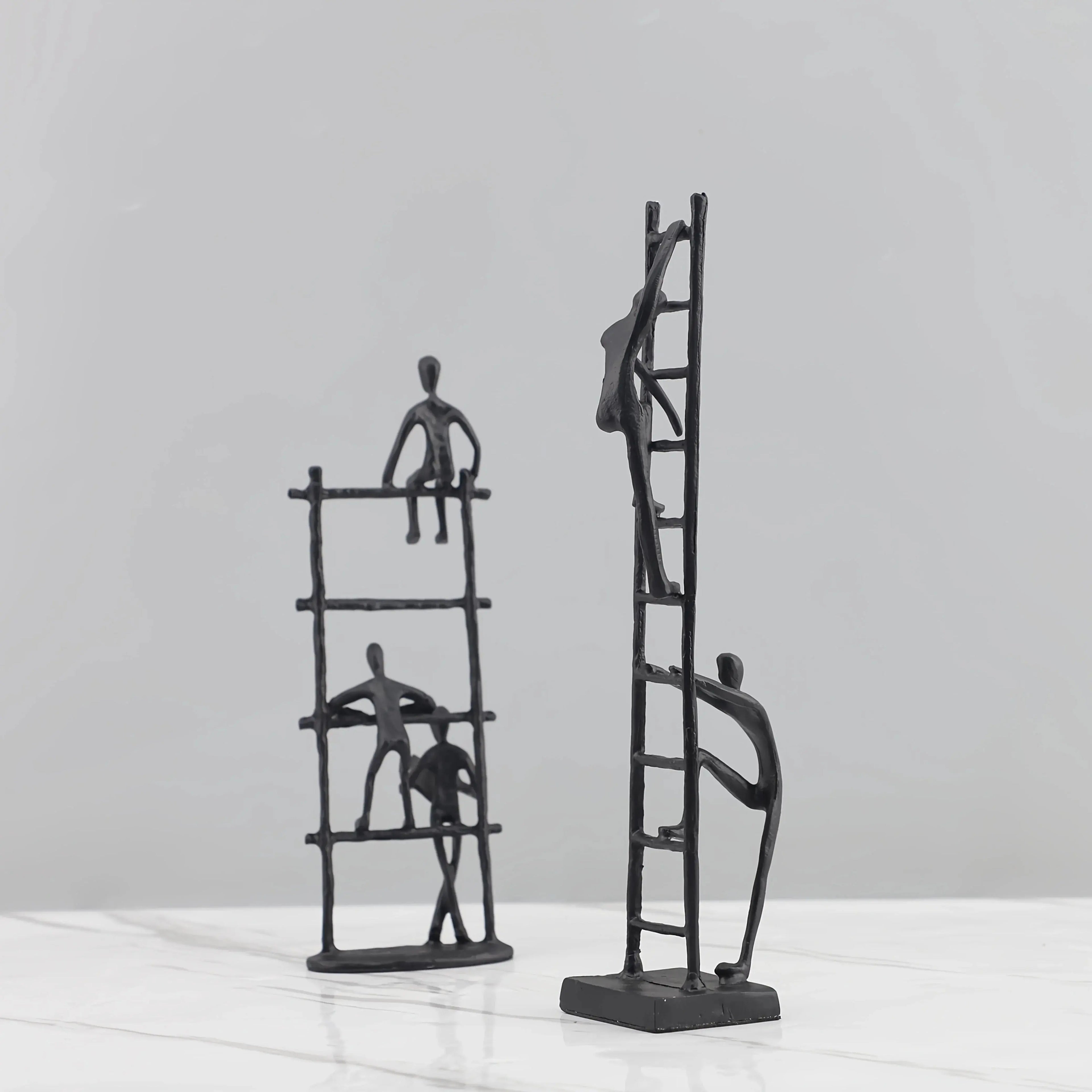 Abstract Sculpture - Metal Silver Climbing Stairs Design, back view - House Of Avana