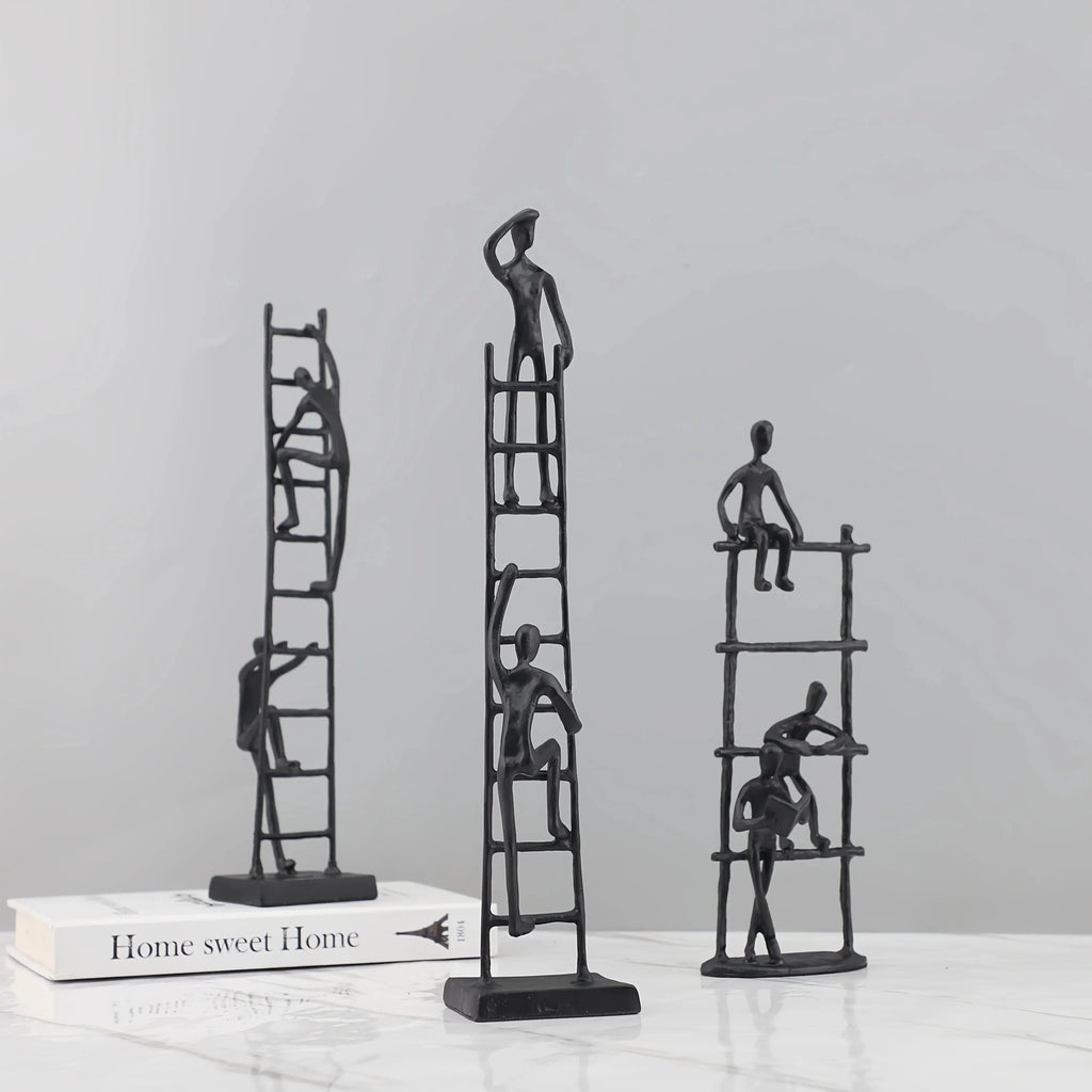 Abstract Sculpture - Metal Silver Climbing Stairs Design, side view - House Of Avana