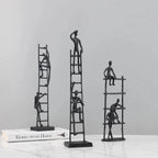 Abstract Sculpture - Metal Silver Climbing Stairs Design, side view - House Of Avana