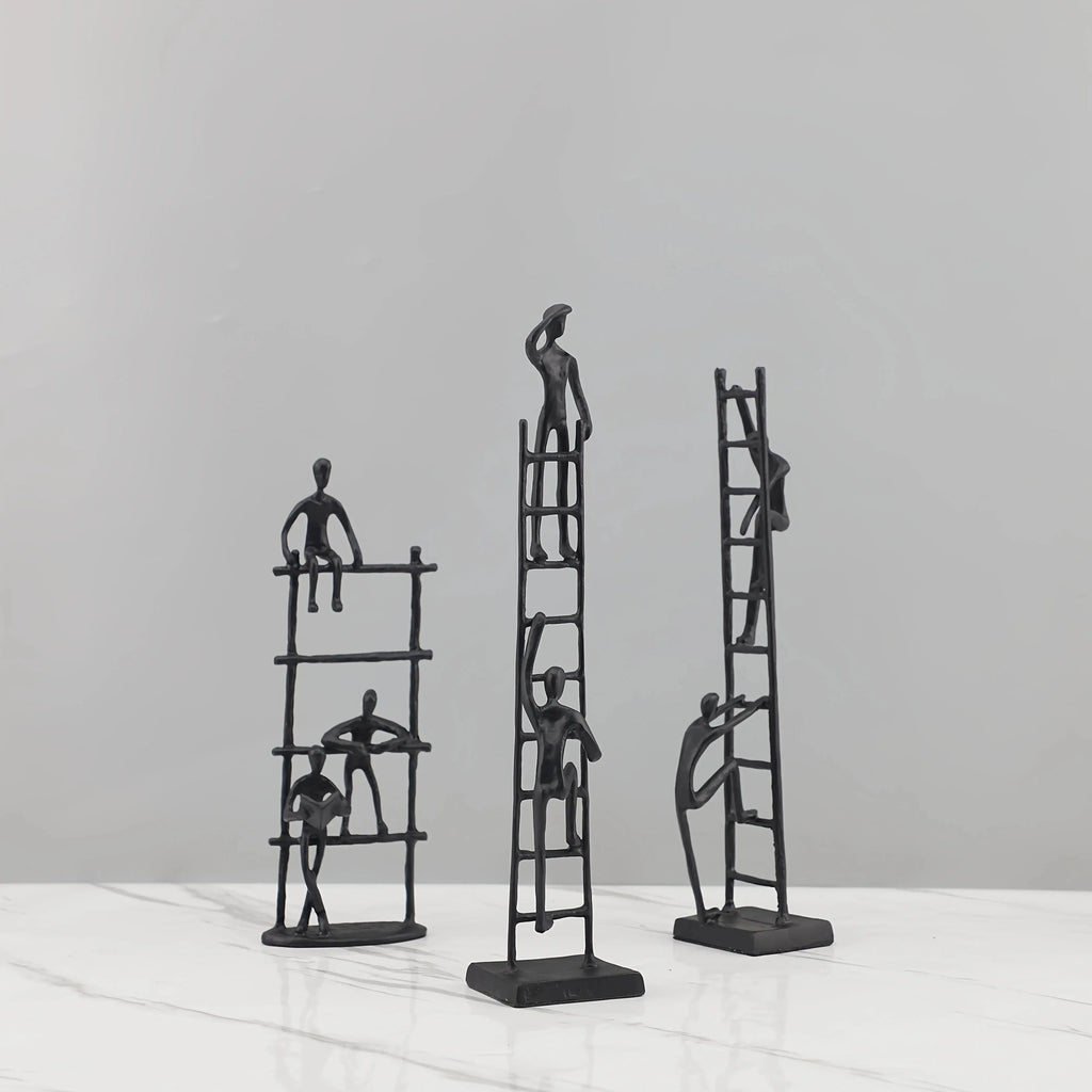 Abstract Sculpture - Metal Silver Climbing Stairs Design, top view - House Of Avana