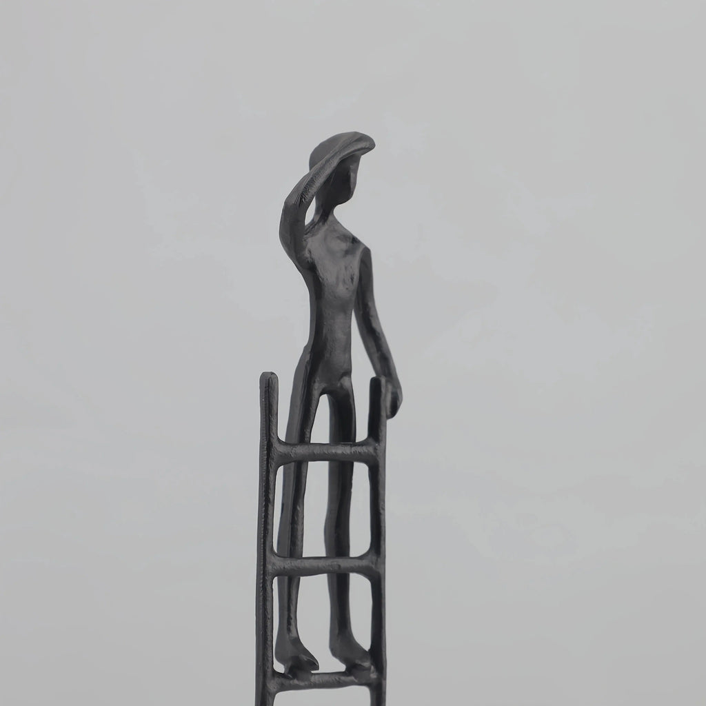 Abstract Sculpture - Metal Silver Climbing Stairs Design, angled view - House Of Avana