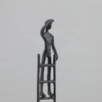 Abstract Sculpture - Metal Silver Climbing Stairs Design, angled view - House Of Avana