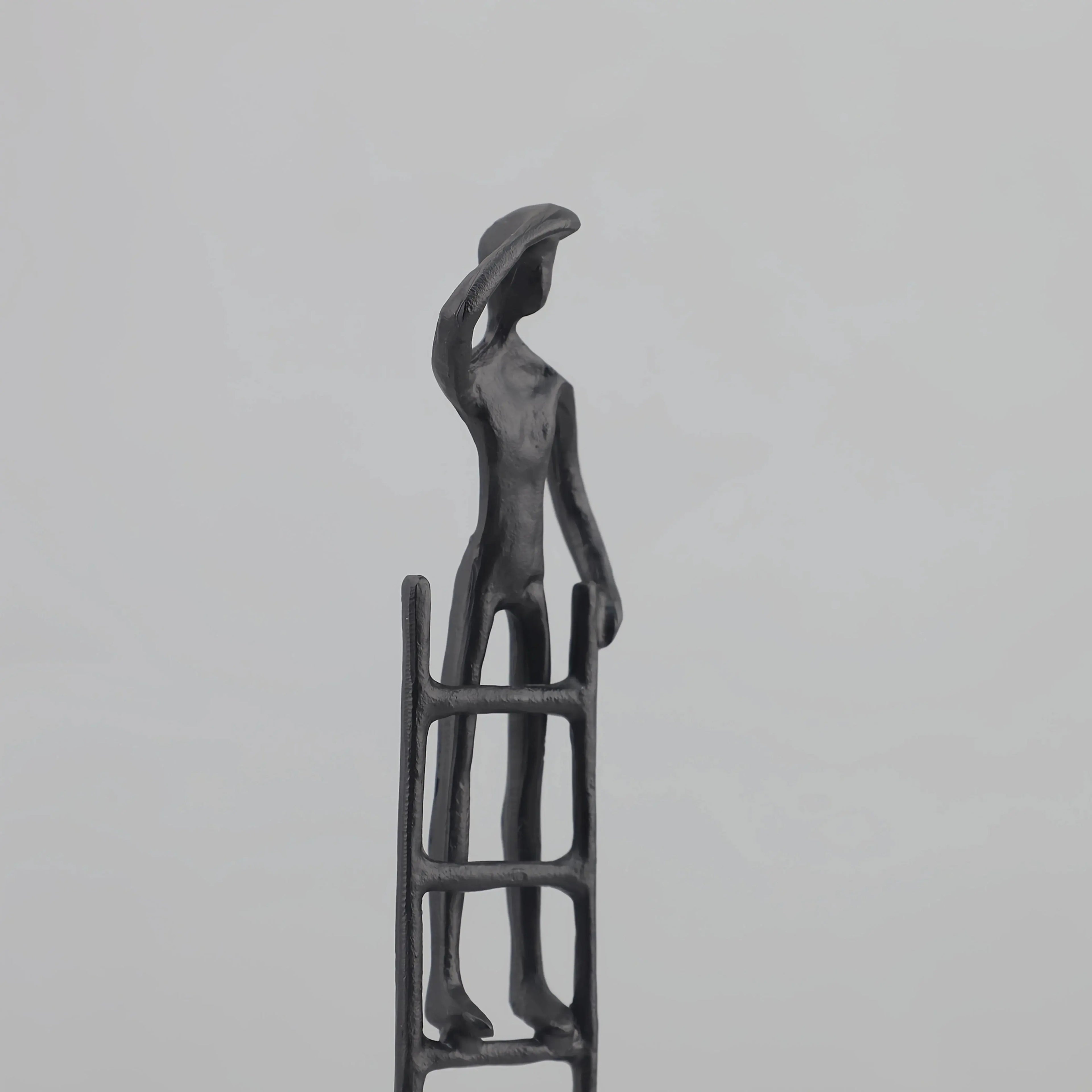 Abstract Sculpture - Metal Silver Climbing Stairs Design, angled view - House Of Avana