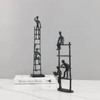 Abstract Sculpture - Metal Silver Climbing Stairs Design, angled view - House Of Avana