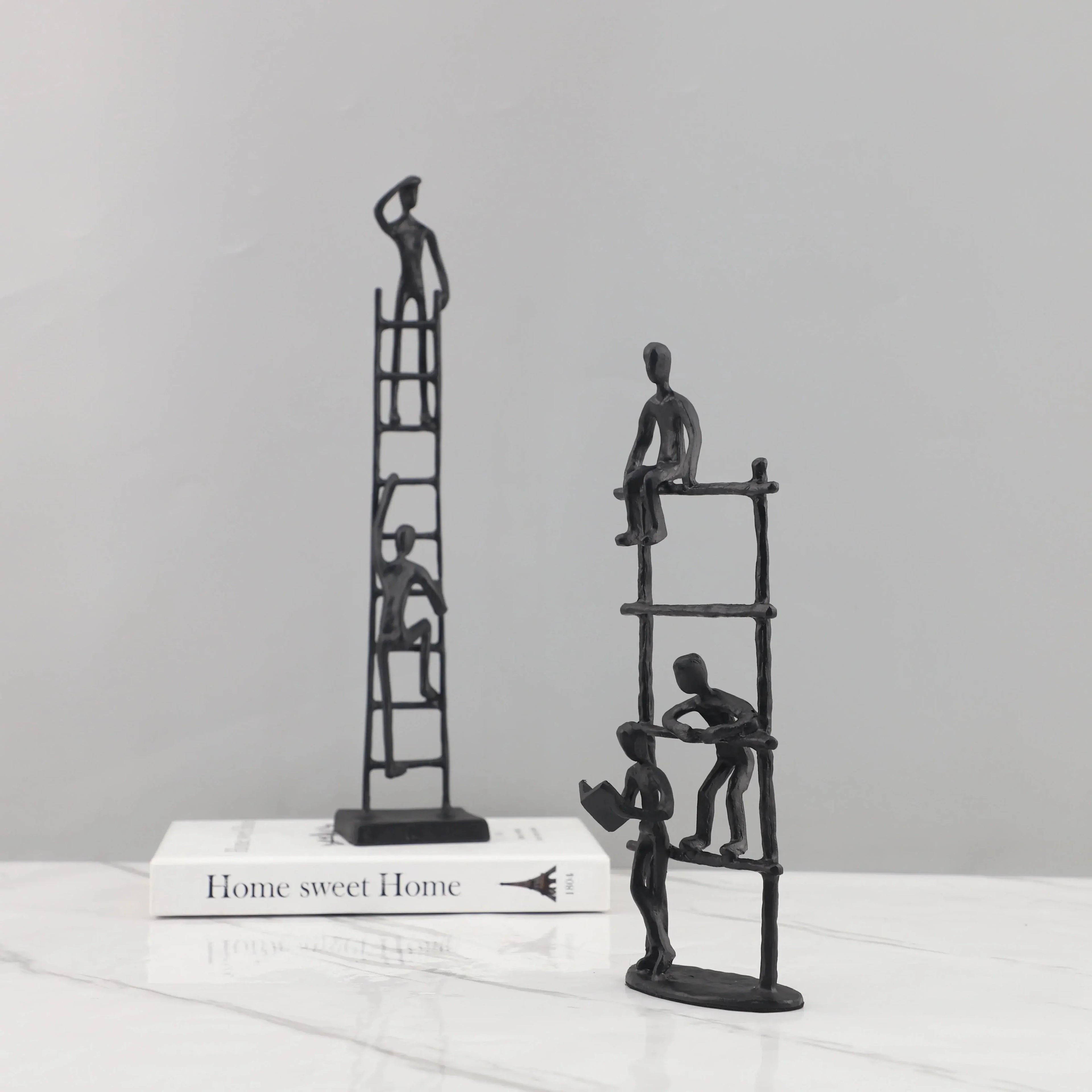 Abstract Sculpture - Metal Silver Climbing Stairs Design, angled view - House Of Avana