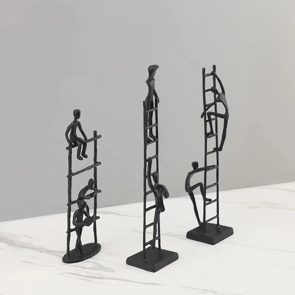 Abstract Sculpture - Metal Silver Climbing Stairs Design, angled view - House Of Avana