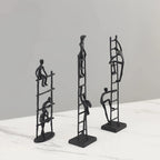 Abstract Sculpture - Metal Silver Climbing Stairs Design, angled view - House Of Avana