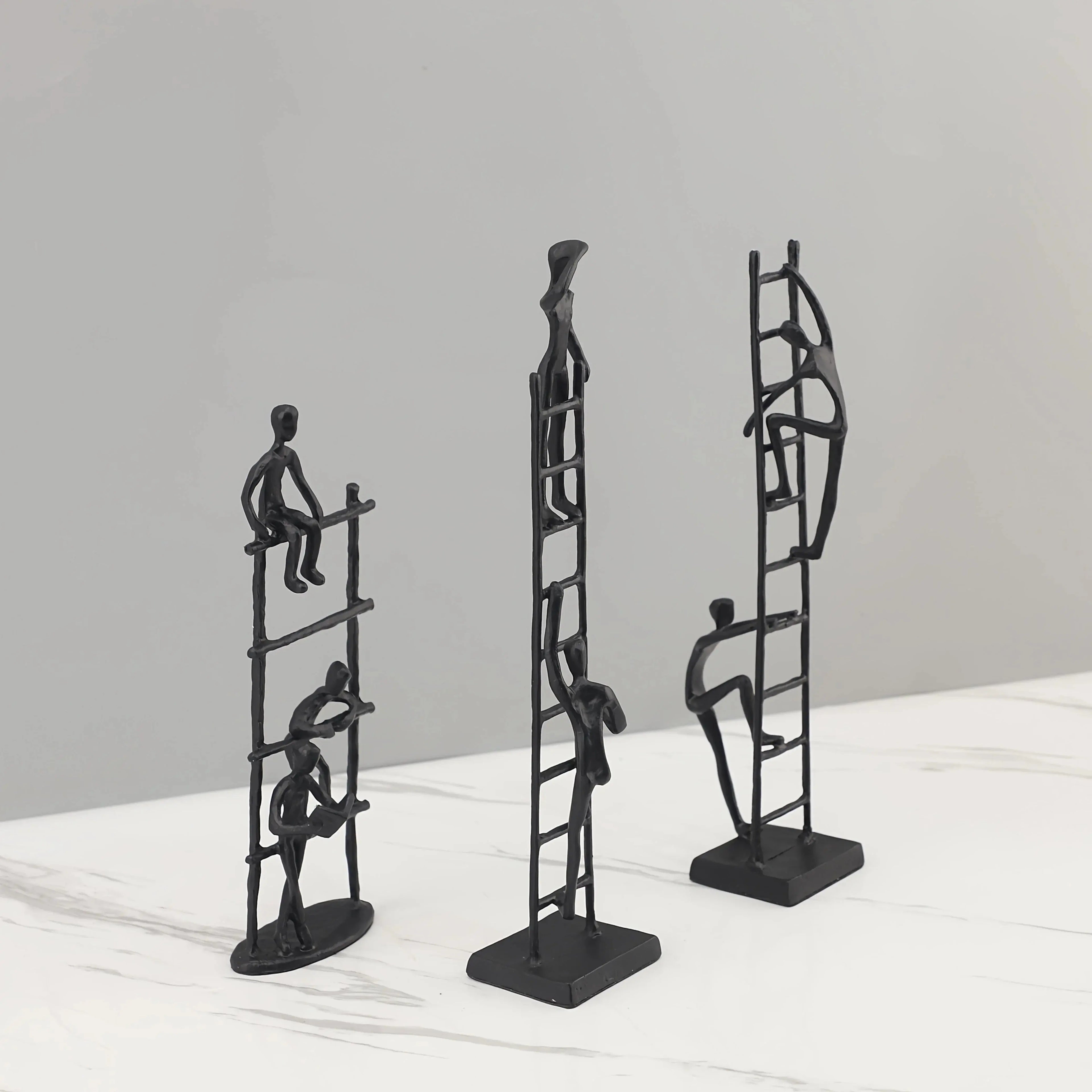Abstract Sculpture - Metal Silver Climbing Stairs Design, angled view - House Of Avana