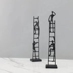 Abstract Sculpture - Metal Silver Climbing Stairs Design, front view - House Of Avana