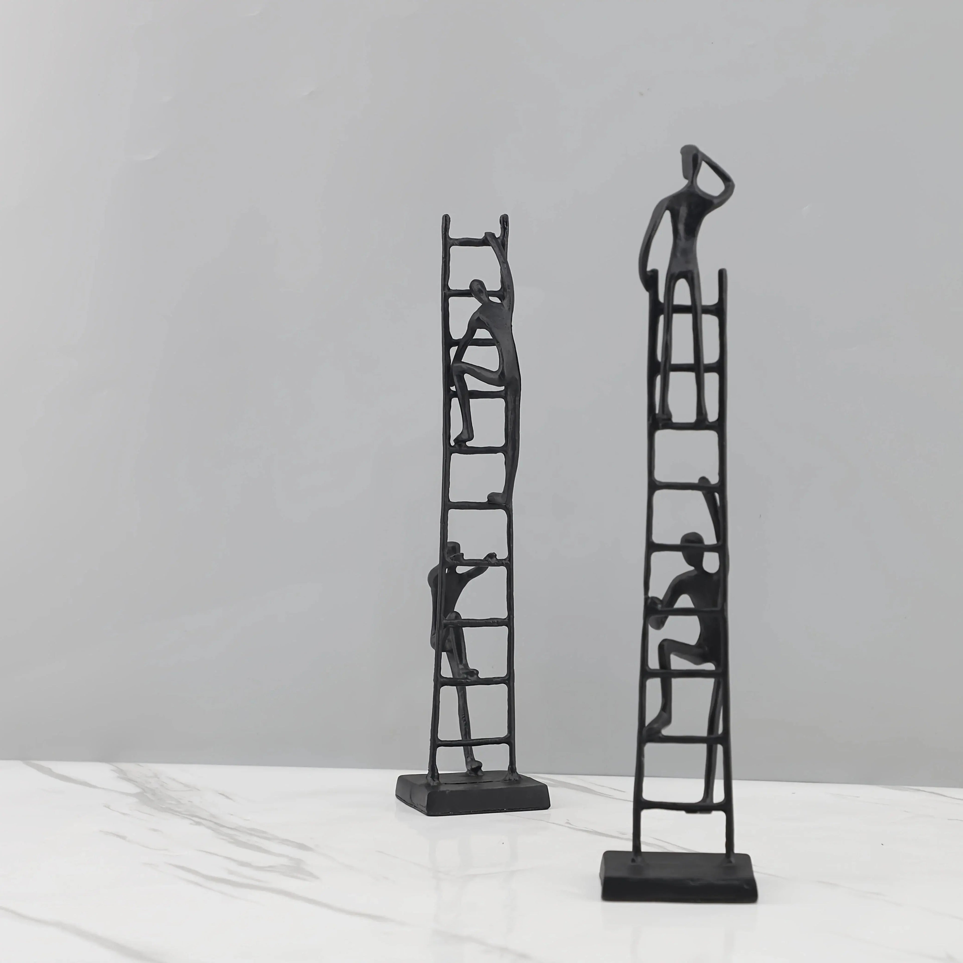 Abstract Sculpture - Metal Silver Climbing Stairs Design, front view - House Of Avana