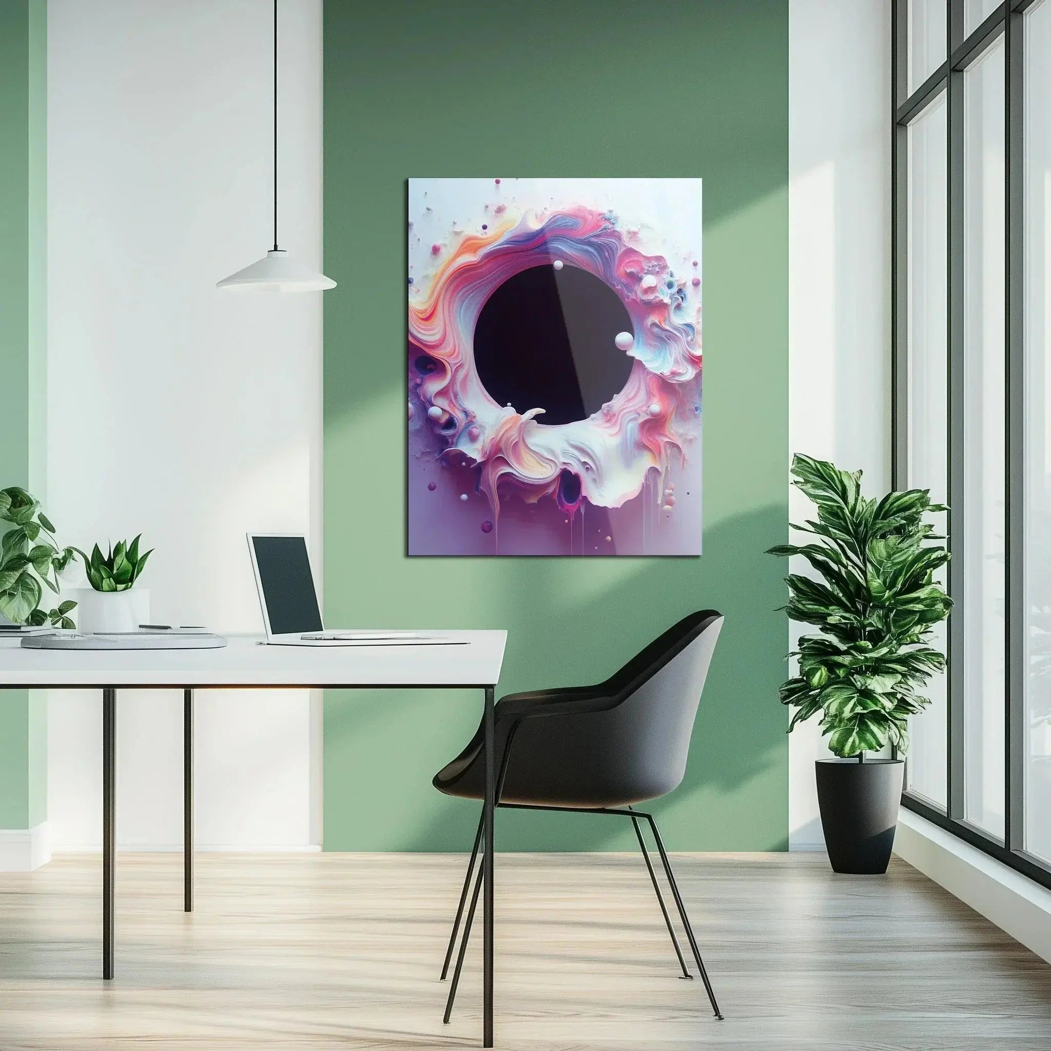 Abstract Colorful Void Swirl – Vibrant Uv Glass Wall Art with 3d Paint Effect-kafcd079, front view - House Of Avana