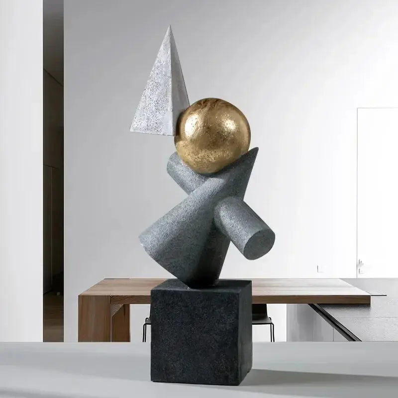 Geometric Sculpture - Gold Triangular Abstract | Abstract Sculpture | angle view | Abstract home decor | House of Avana