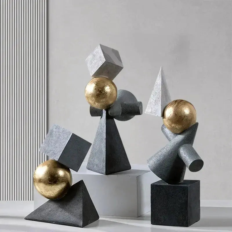 Geometric Sculpture - Gold Triangular Abstract | Abstract Sculpture | front view | Abstract home decor | House of Avana