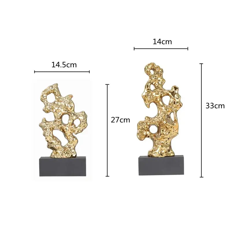 Resin Ornaments Gold Hollowed Out Stone Statue Taihuite Coral Sculpture Decorative Figurines Home Decoration Accessories - House Of Avana
