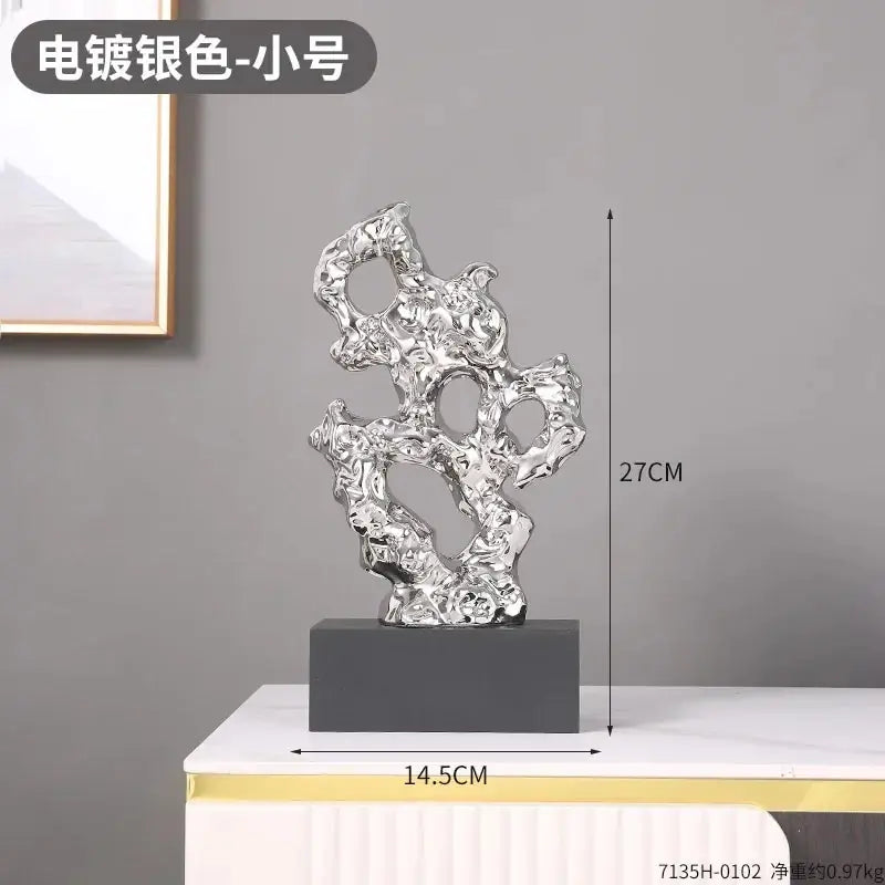 Resin Ornaments Gold Hollowed Out Stone Statue Taihuite Coral Sculpture Decorative Figurines Home Decoration Accessories - House Of Avana
