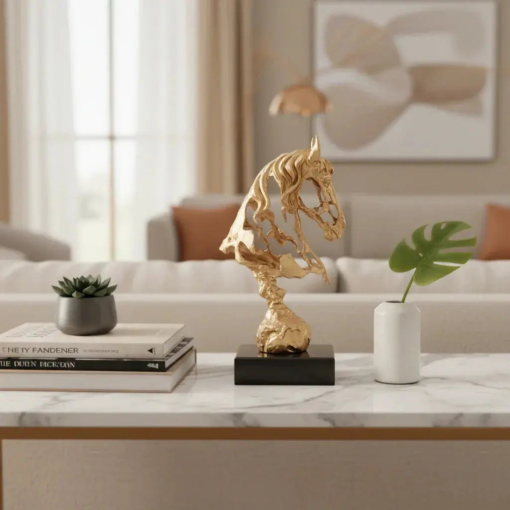 Abstract Hollow Horse Head Sculpture – Modern Metal Home Decor | Horse Sculpture | base detail | Abstract home decor | House of Avana