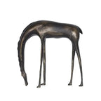 Bronze-colored minimalist horse sculpture with slender legs and elongated neck cast iron rustic decor for living room