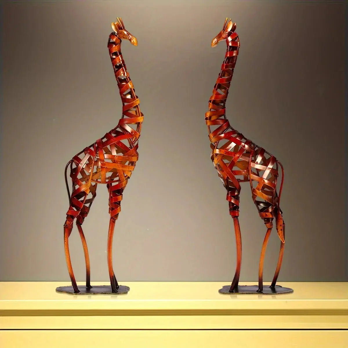 Abstract Black Giraffe Sculpture - Modern Iron Design, back view - House Of Avana