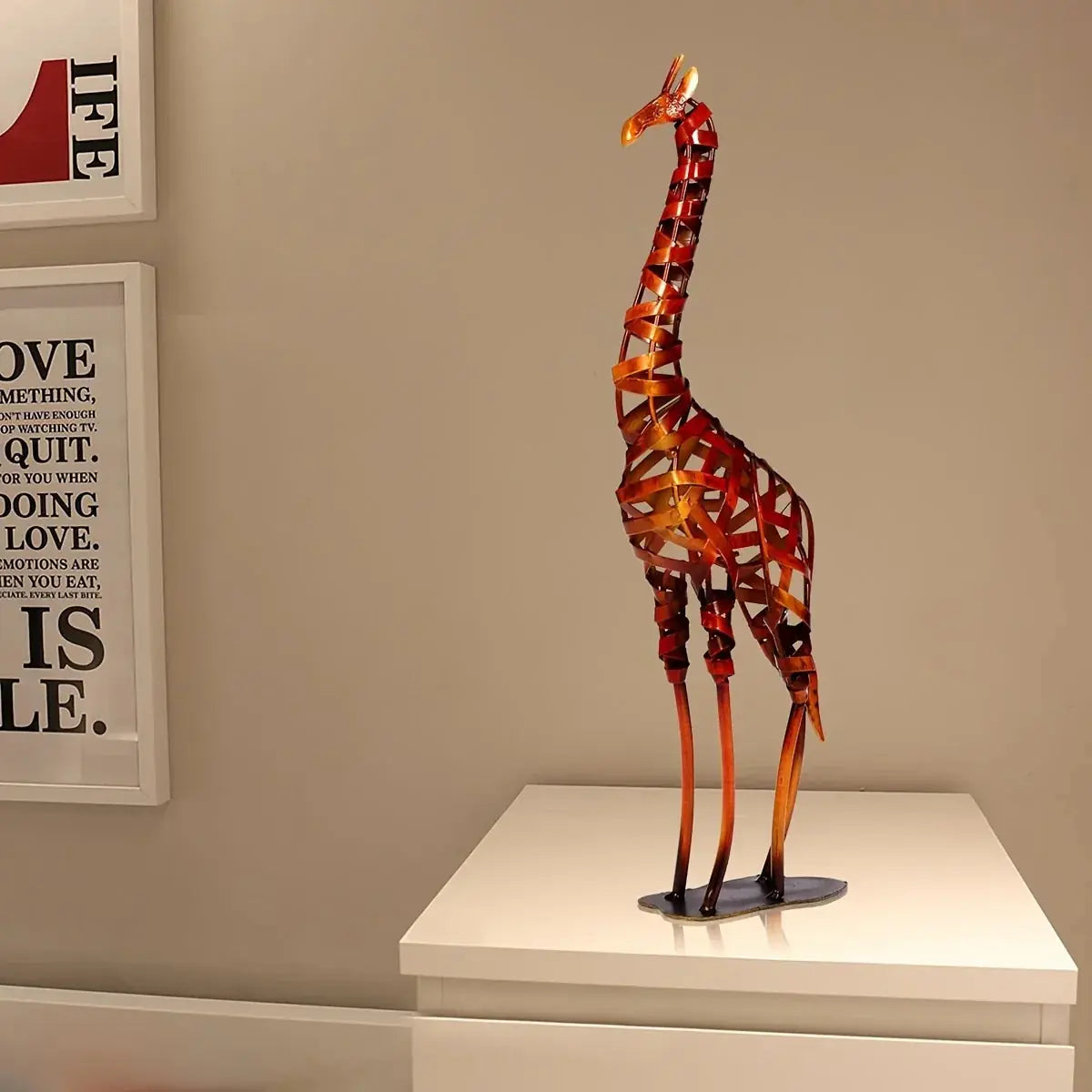 Abstract Black Giraffe Sculpture - Modern Iron Design, front view - House Of Avana