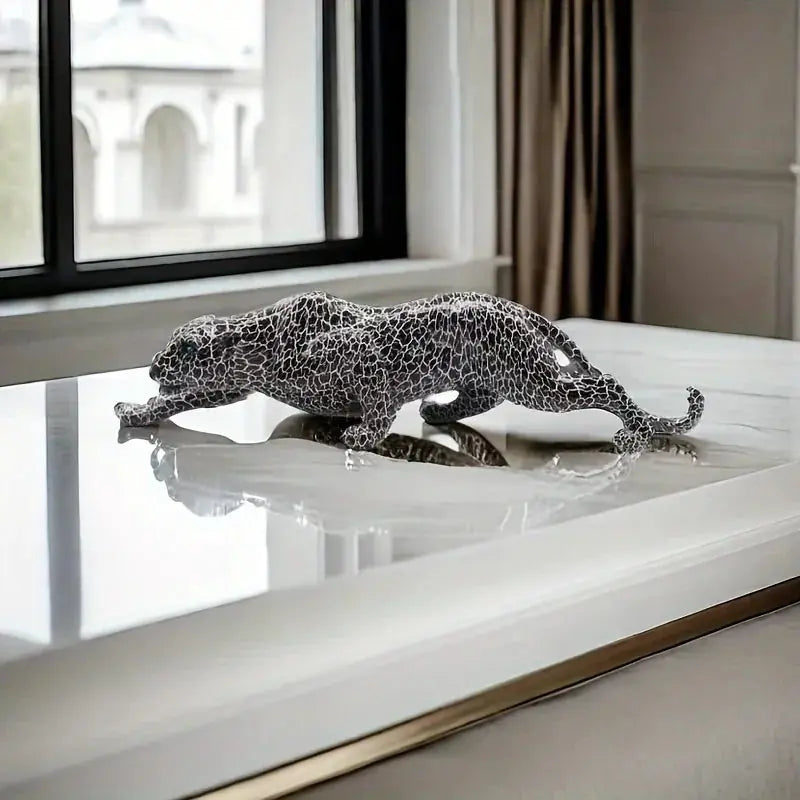 Abstract Leopard Sculpture - Gold Finish, angled view - House Of Avana