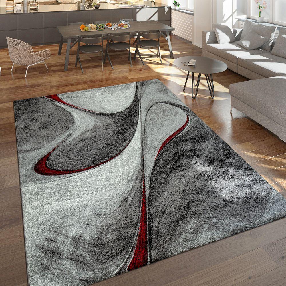Abstract Living Room Rug Brilliance Collection - Grey Red Black, front view - House Of Avana