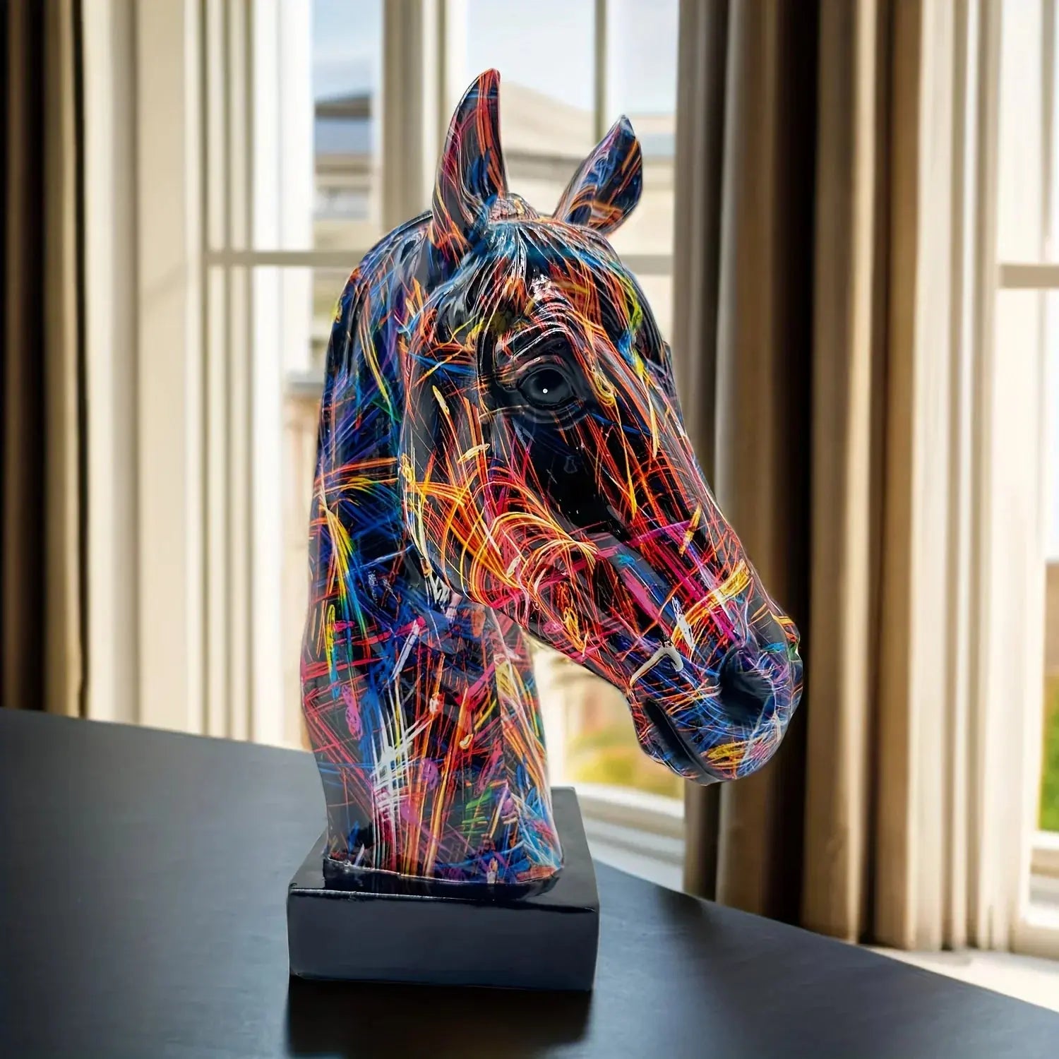 Multi-color Horse Head Figurine Tall, front view - House Of Avana