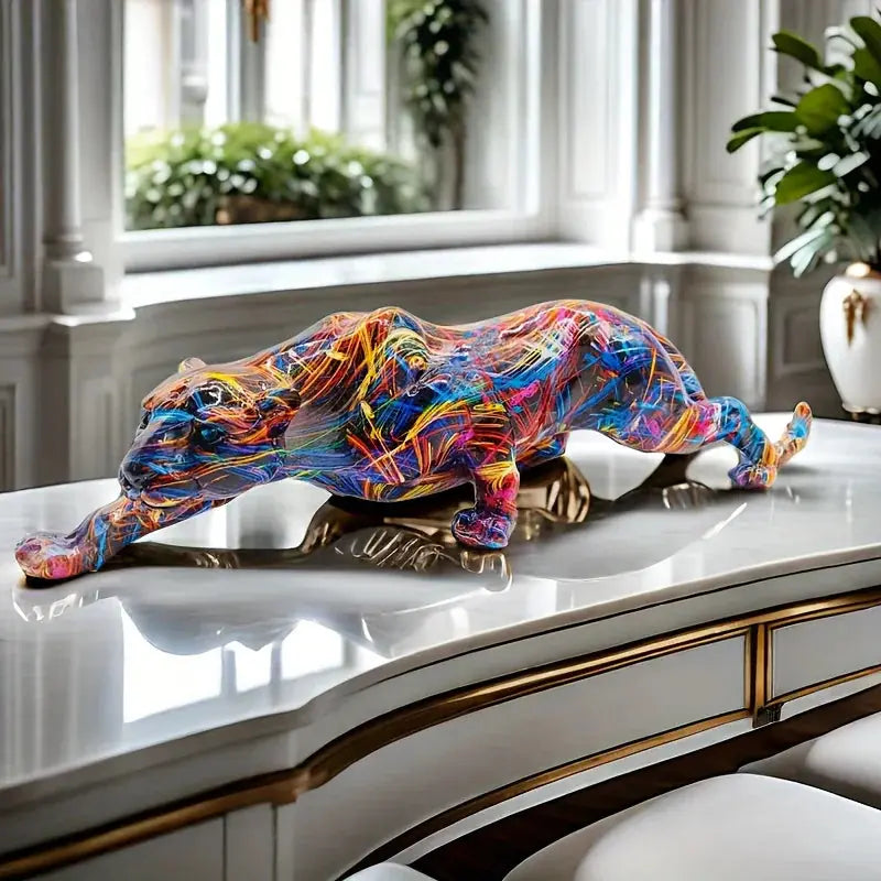 Leopard Figurine - Colorful Alphabet Sculpture, angled view - House Of Avana