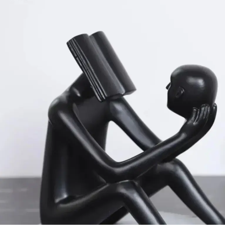 Abstract Desk Figure - Modern White Sculpture, back view - House Of Avana
