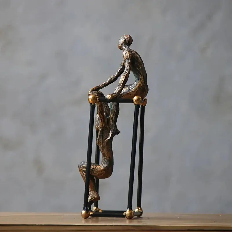 Abstract Bronze Sculpture - Two Figures Black Frame, lifestyle image - House Of Avana