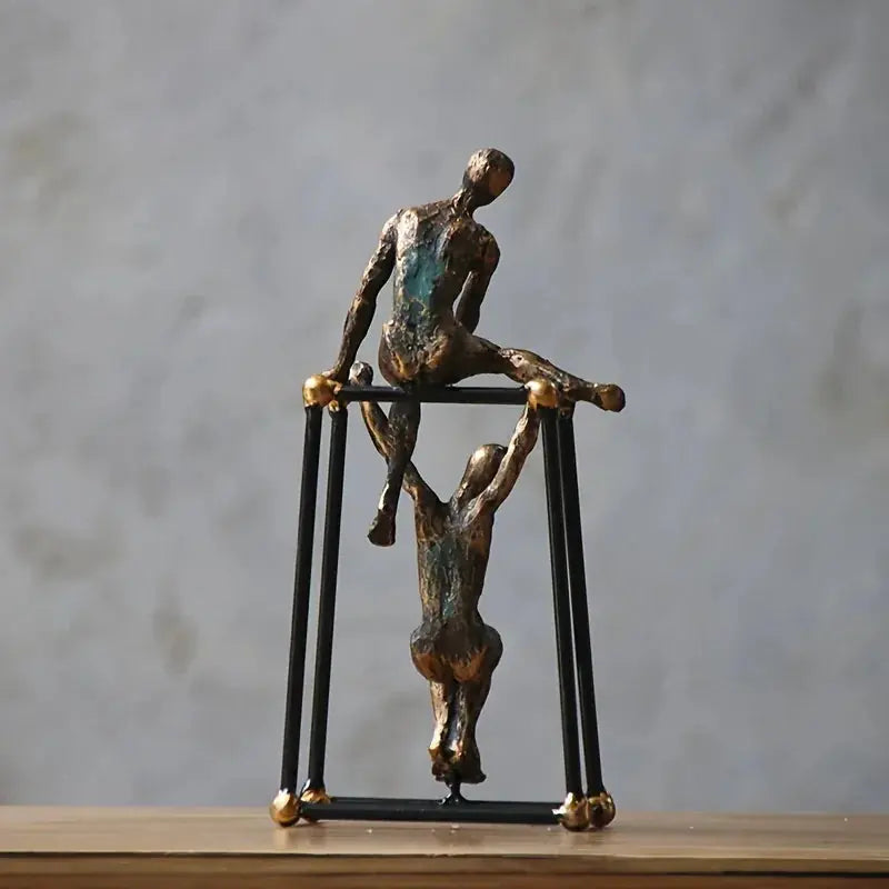 Abstract Bronze Sculpture - Two Figures Black Frame, top view - House Of Avana