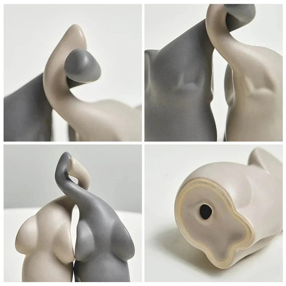 Abstract Ceramic Couple Elephant Statue - House Of Avana