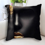 Abstract Black Gold Woman Face Print Cushion Cover A 45x45cm just cover House Of Avana