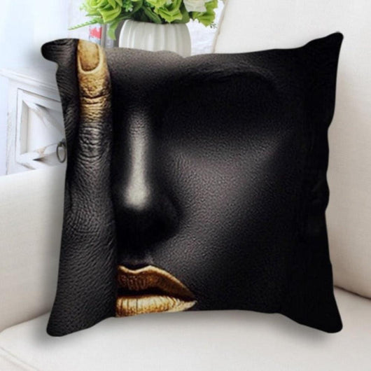Abstract Black Gold Woman Face Print Cushion Cover A 45x45cm just cover House Of Avana