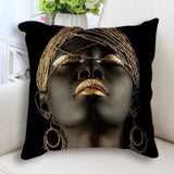 Abstract Black Gold Woman Face Print Cushion Cover E 45x45cm just cover House Of Avana