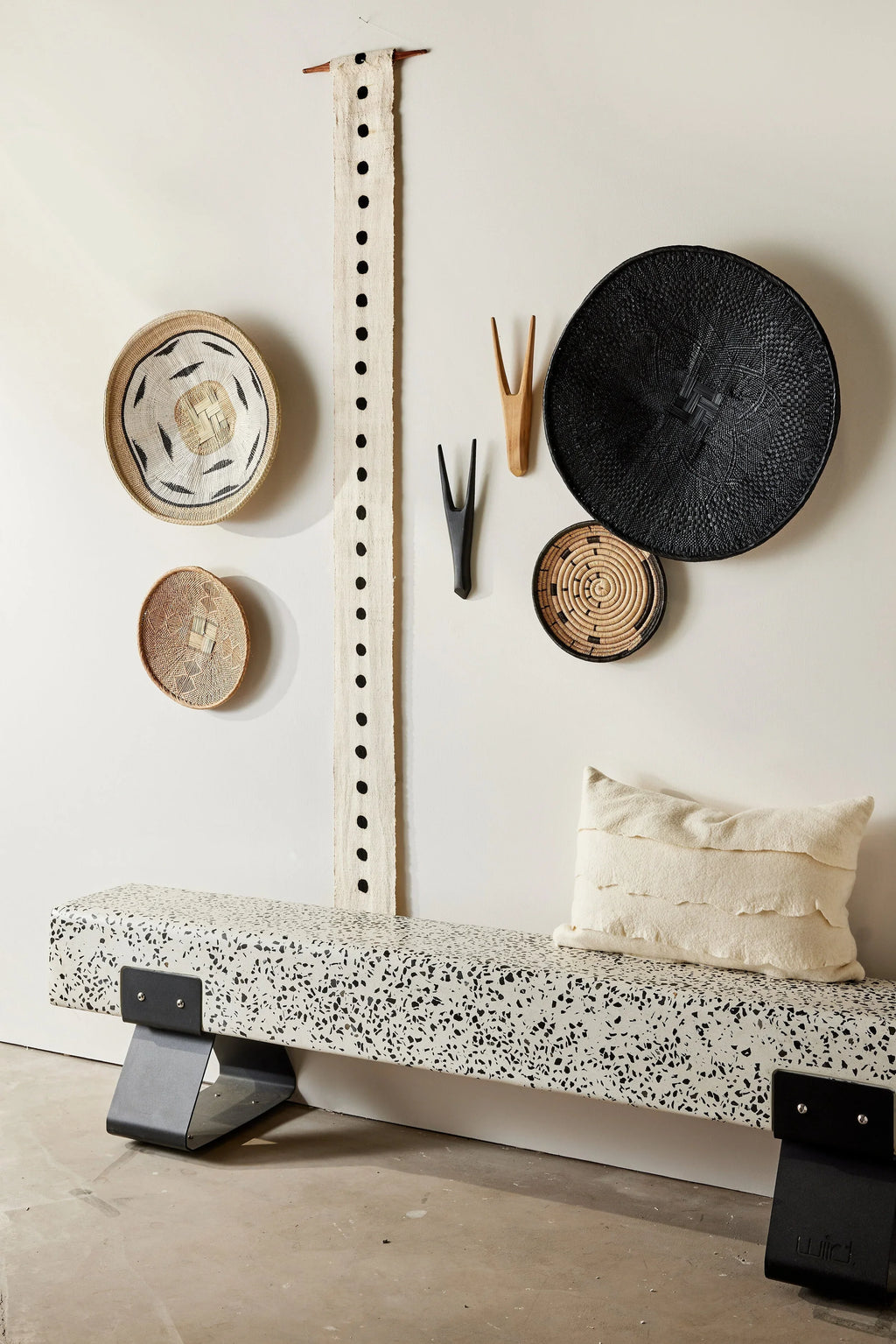 Hand-Painted Black Binga Flat Basket Kanju Interiors