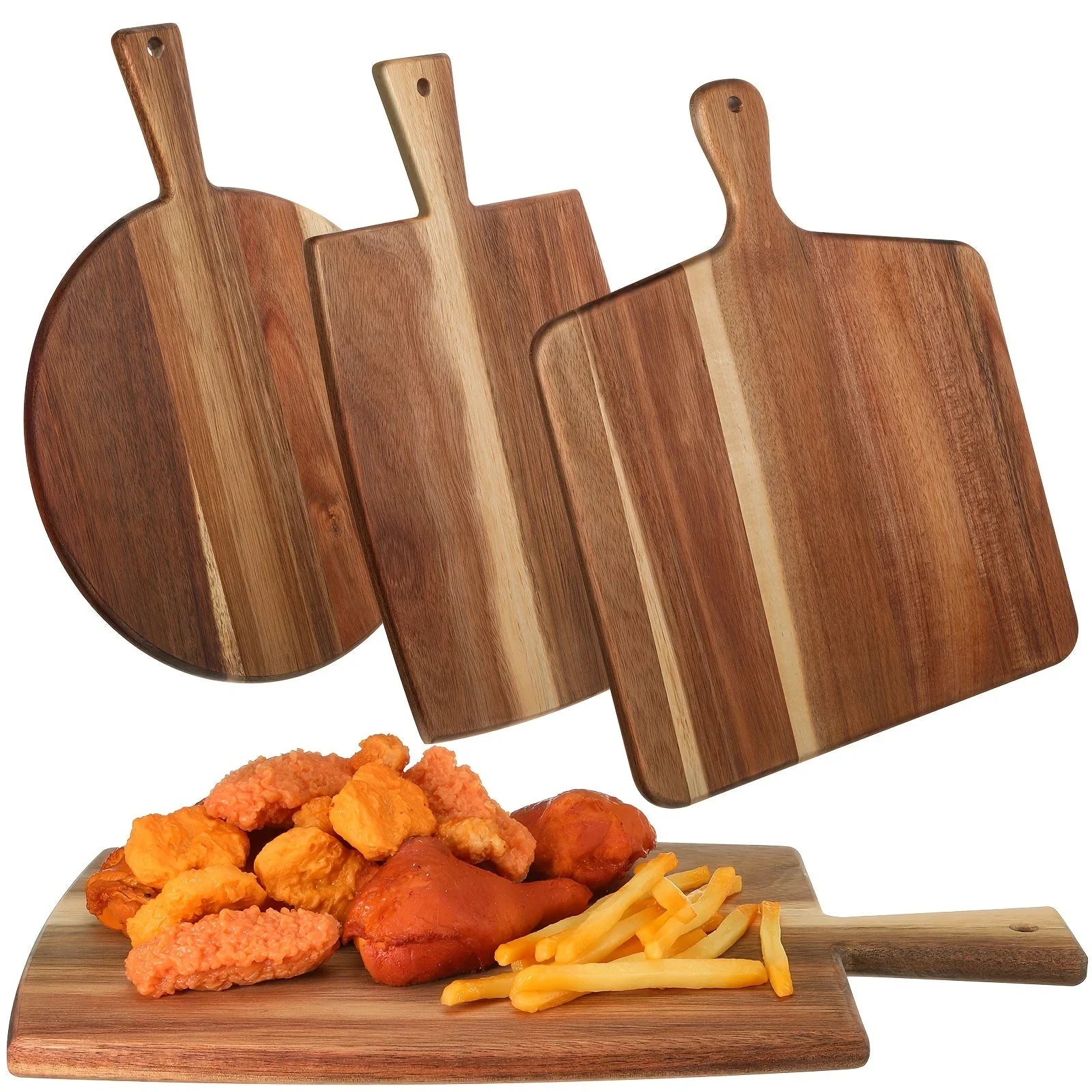 3pcs Acacia Wood Cutting Board Set Chopping Board with Handle for Charcuterie Cheese Board Meat Bread Chopping Blocks Vegetables Fruit Kitchen Dining Room Decorative Wooden Serving Board - House Of Avana