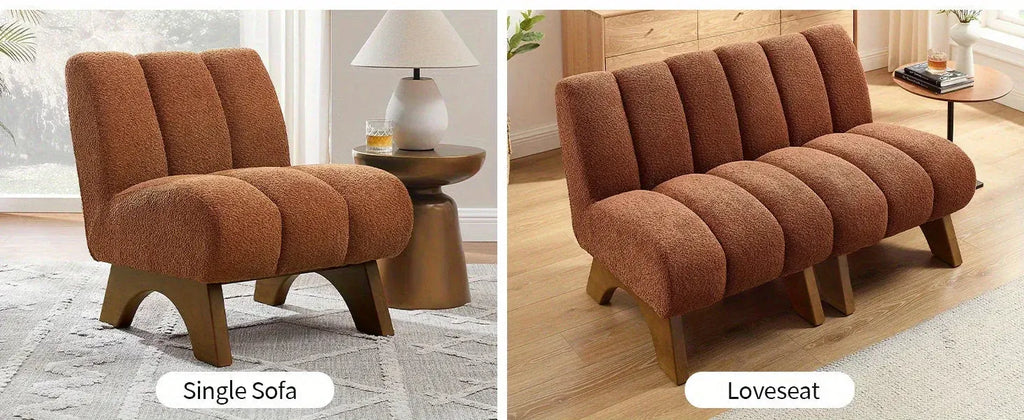 Accent Chair - Sherpa Beige Wooden Legs, top view - House Of Avana