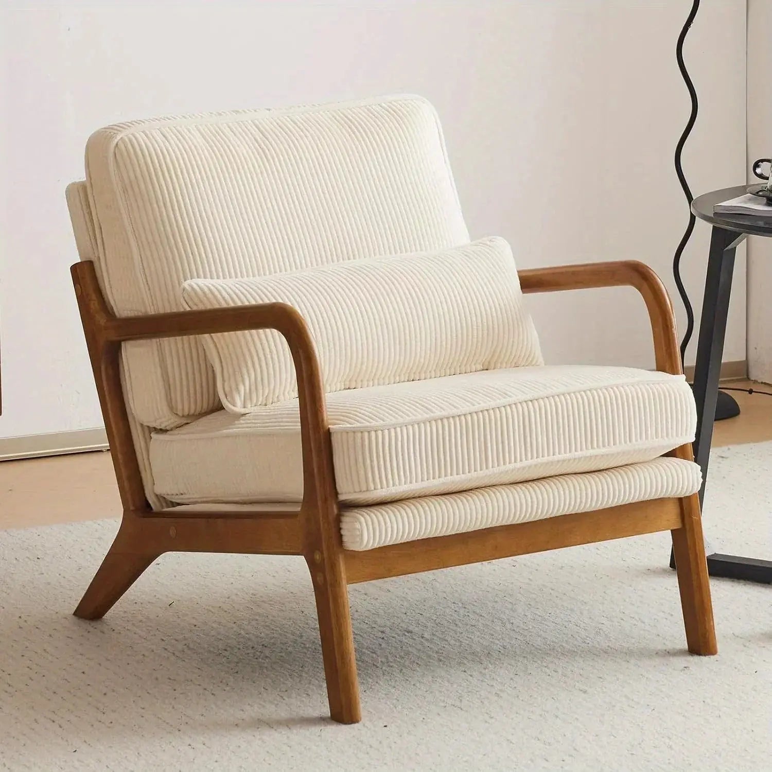 Accent Chair - Blue White Striped Upholstered, close-up view - House Of Avana