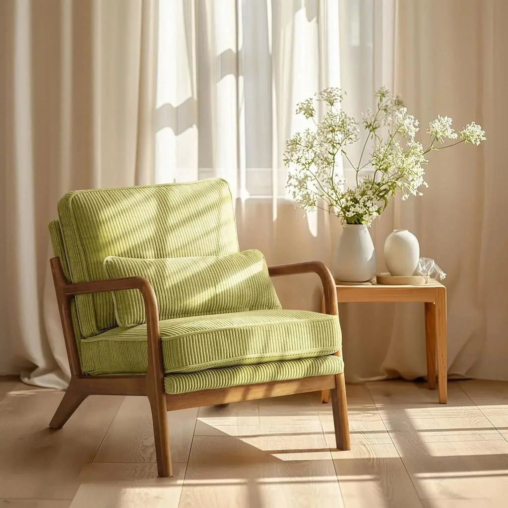 Accent Chair - Blue White Striped Upholstered, lifestyle image - House Of Avana