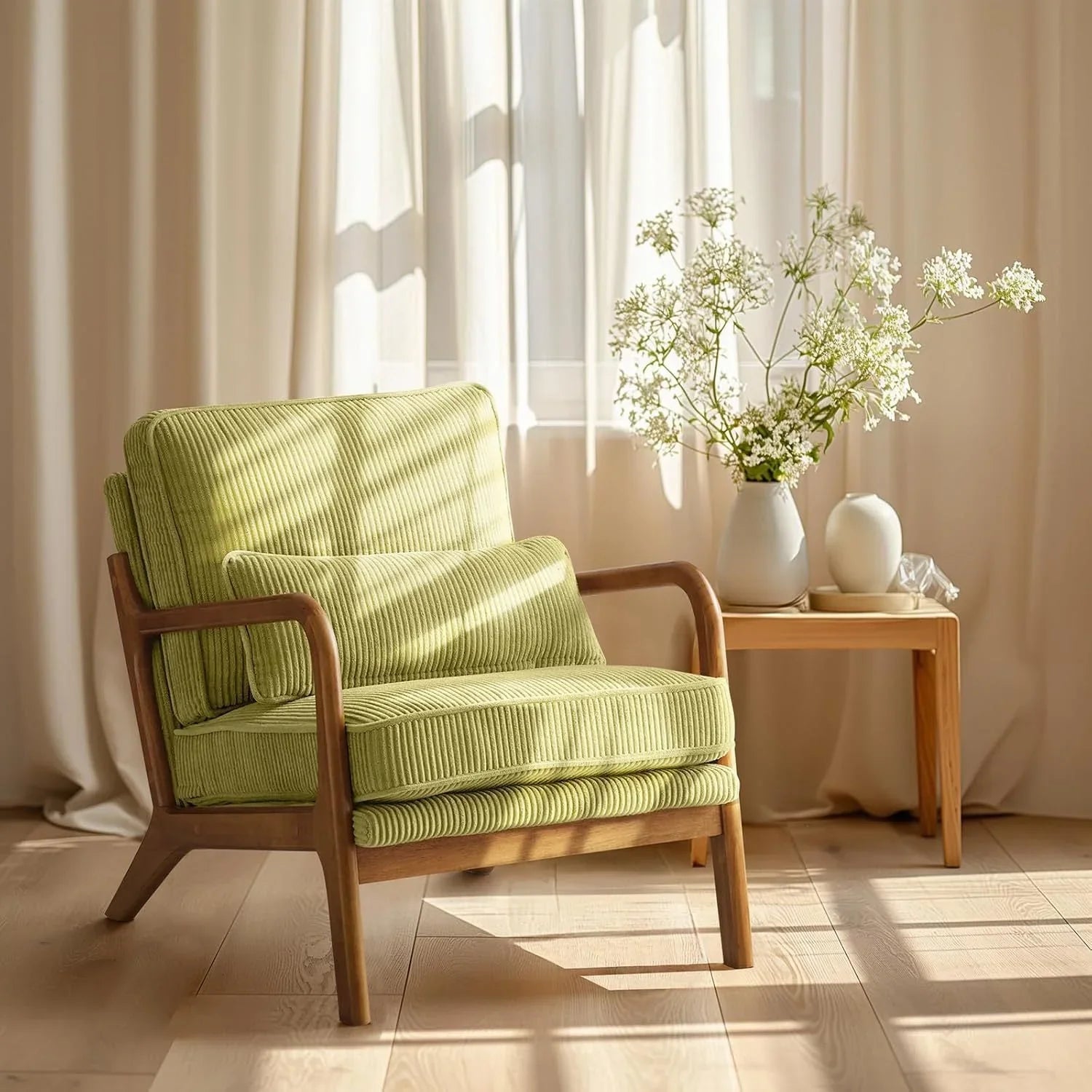 Accent Chair - Blue White Striped Upholstered, lifestyle image - House Of Avana