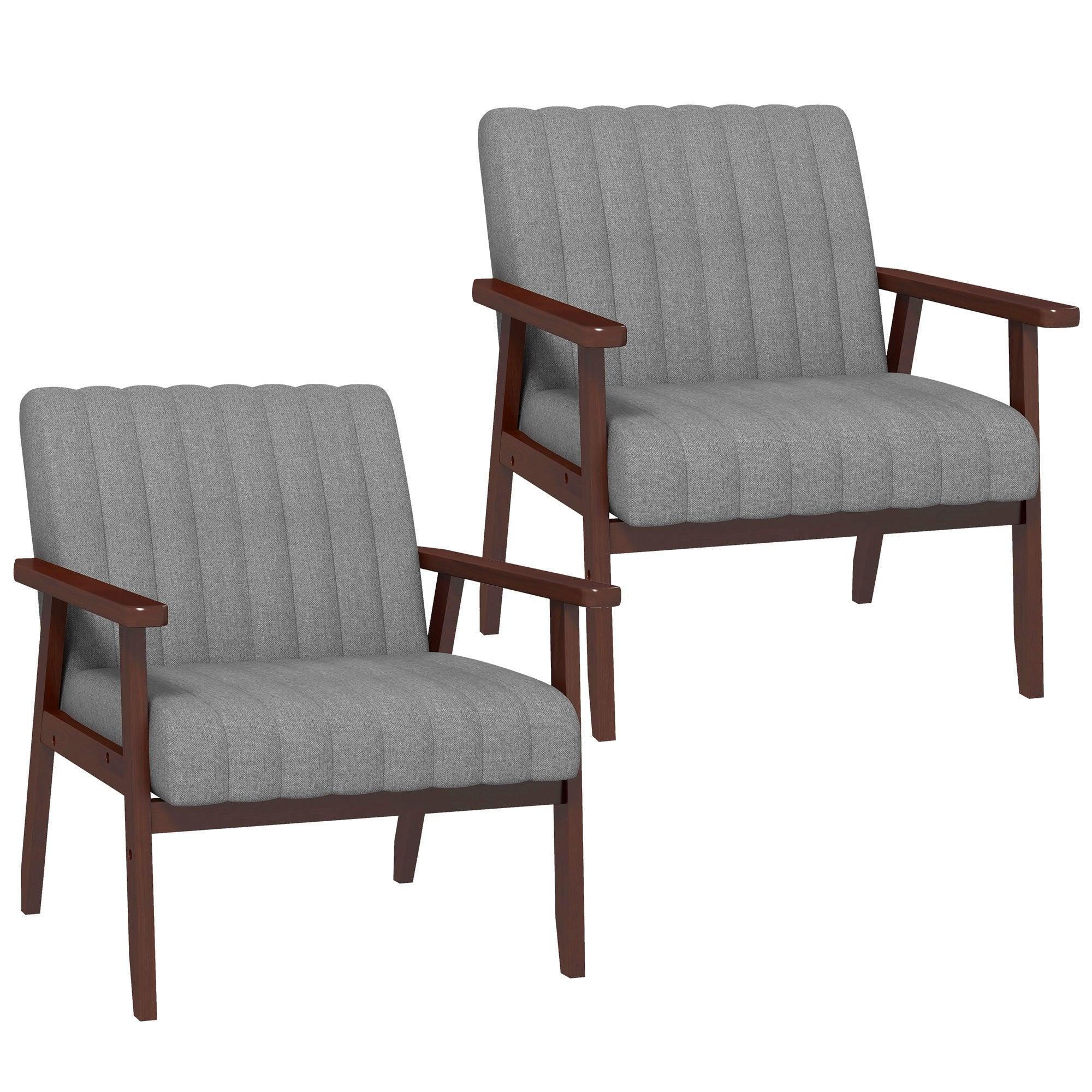 Accent Chair - Grey Tufted Wooden Legs, close-up view - House Of Avana