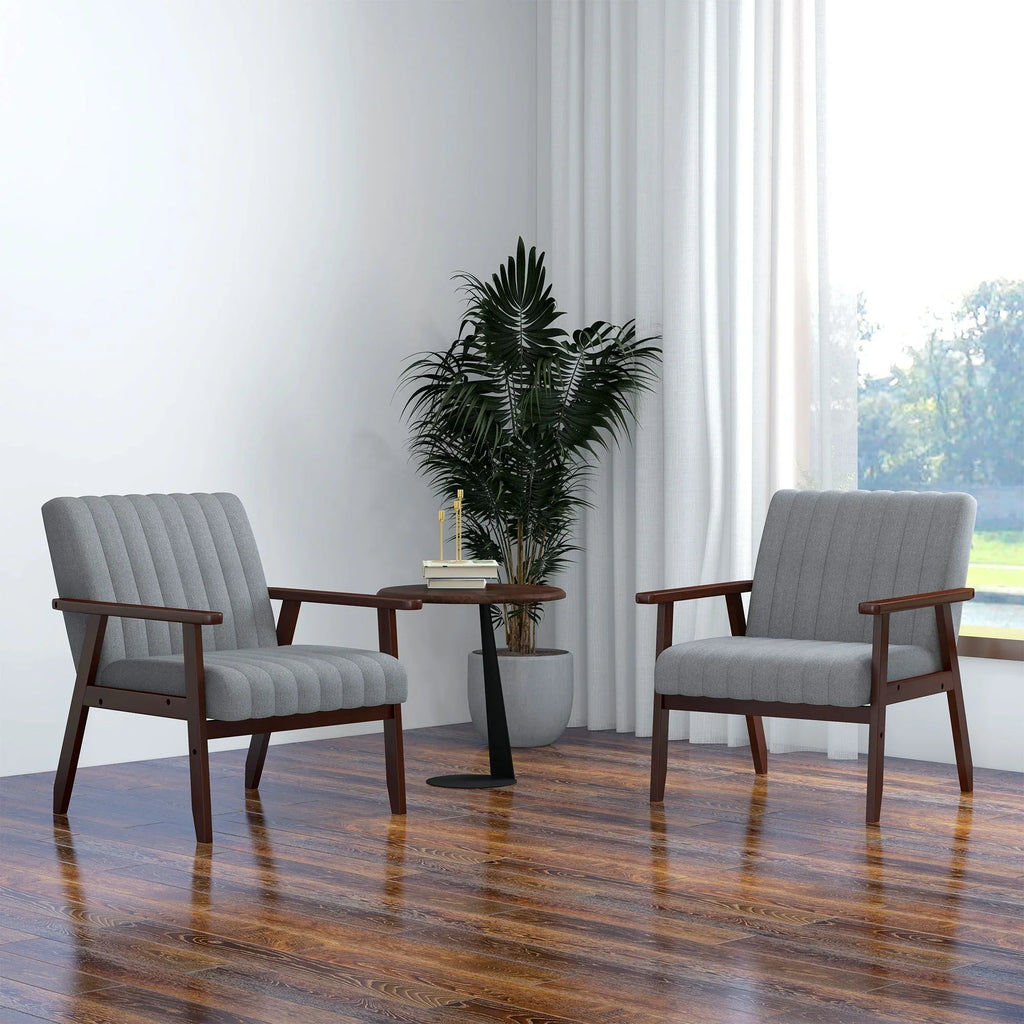 Accent Chair - Grey Tufted Wooden Legs, dimensions view - House Of Avana
