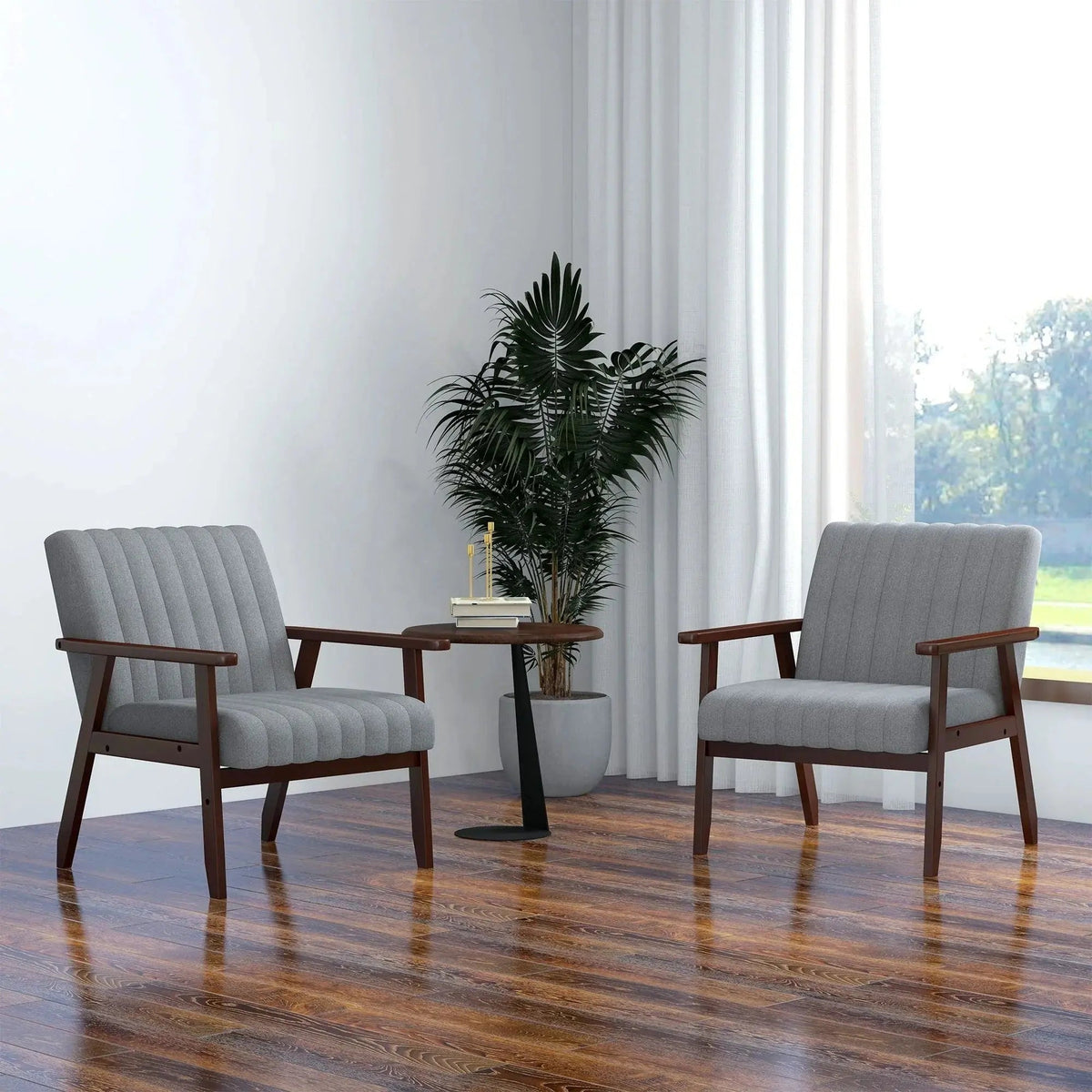 Accent Chair - Grey Tufted Wooden Legs, dimensions view - House Of Avana [[SKU:HOA-ACC-005]]