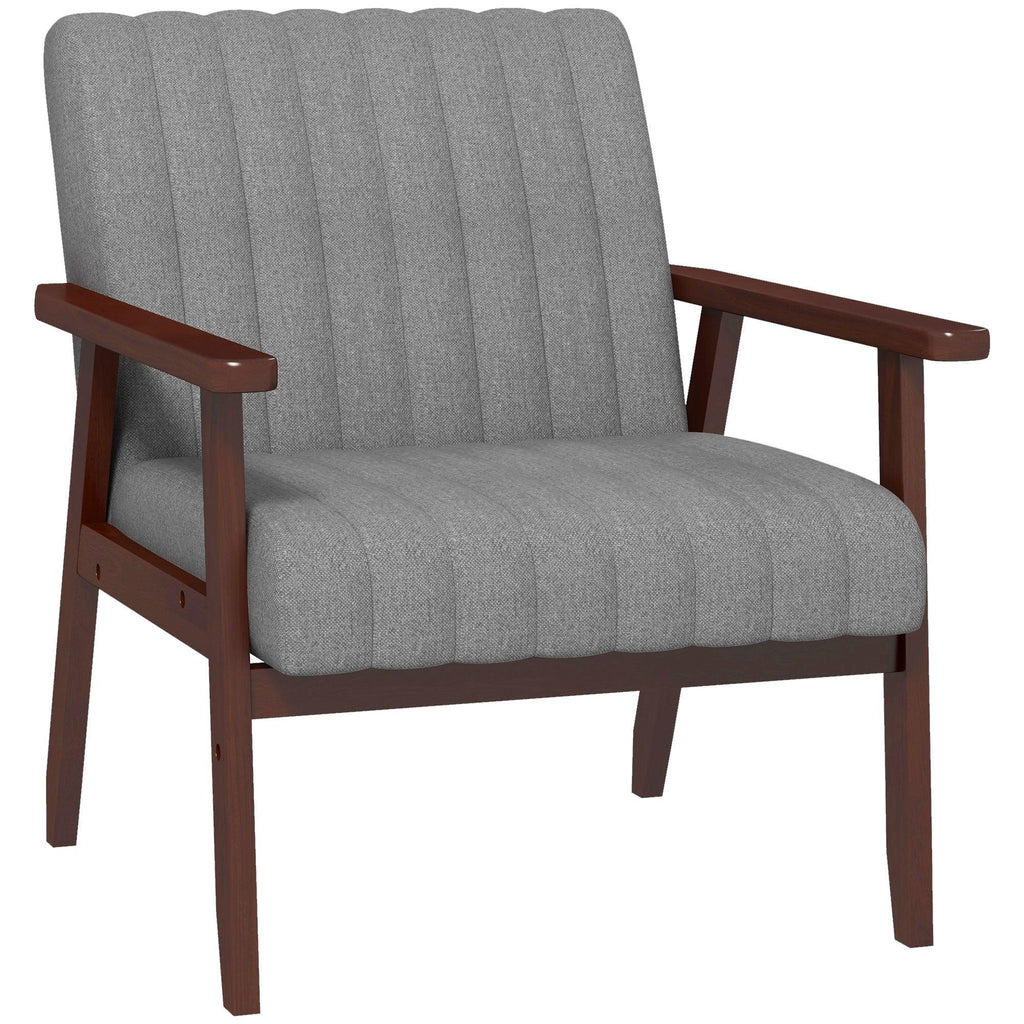 Accent Chair - Grey Tufted Wooden Legs, back view - House Of Avana