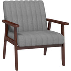 Accent Chair - Grey Tufted Wooden Legs, back view - House Of Avana